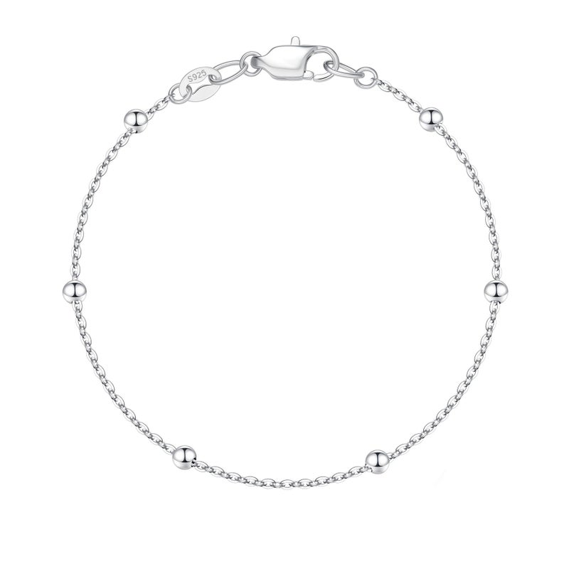 IEFWELL S925 Sterling Silver Bracelet for Women - S925 Sterling Silver Satellite Bead Chain Bracelet, 7.5 Inch Sturdy hypoallergenic Bracelets, Jewelry Gifts for Women Girlfriend - Image 1