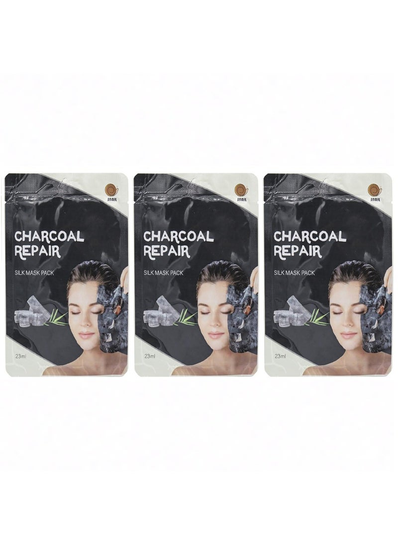 سنايل ماسك الفحم الحريري الكوري لتنعيم البشرة 3 قطع 23*3مل - Image 1