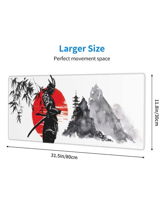 SYOSI Extended Gaming Mouse Pad, 31.5x11.8 Inch Large Mouse Mat Desk Pad with 3mm Non-Slip Rubber Base and Stitched Edge, Japanese Samurai Gaming Mouse Pad for Work, Game, Office, Home - Image 4