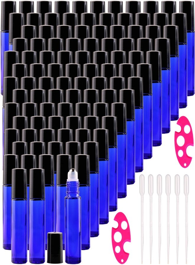 inice 100 Pack,10ml Roller Bottles for Essential Oils Cobalt Blue Thick Glass Stainless Steel Roll On Ball Bottles - Image 1