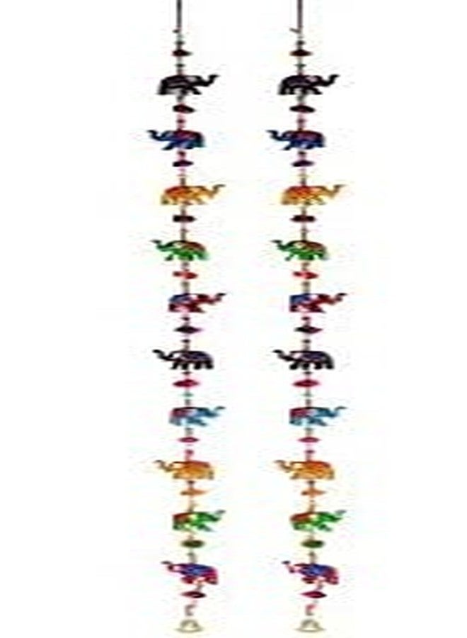 Sawcart زوج من زينة الأبواب اليدوية التقليدية على شكل فيل من Sawcart، Ladi Decorative Toran، Latkan بأسلوب راجستاني غوجاراتي لتزيين الجدران والأبواب الرئيسية، هدية لتزيين المنزل (طول 140 سم) - Image 1