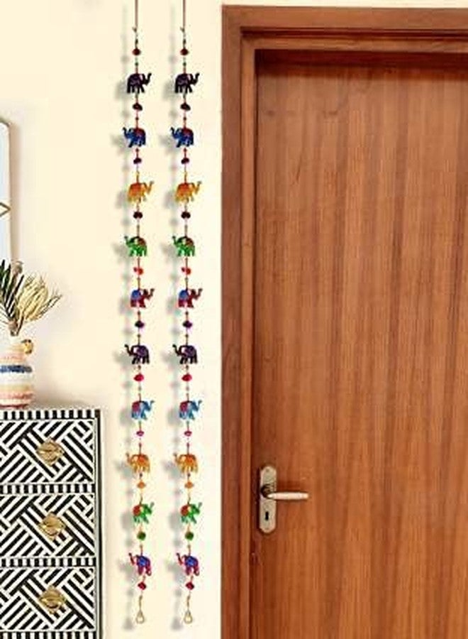 Sawcart زوج من زينة الأبواب اليدوية التقليدية على شكل فيل من Sawcart، Ladi Decorative Toran، Latkan بأسلوب راجستاني غوجاراتي لتزيين الجدران والأبواب الرئيسية، هدية لتزيين المنزل (طول 140 سم) - Image 2