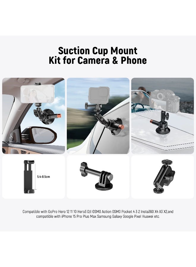 NEEWER 4 Inch Suction Cup Mount for Camera Phone GoPro, Strong Vacuum Car Mount with Magic Arm, 360° Rotation, Stable Holder for Action Cameras & Smartphones, Includes Adapter & Phone Clip - Image 2