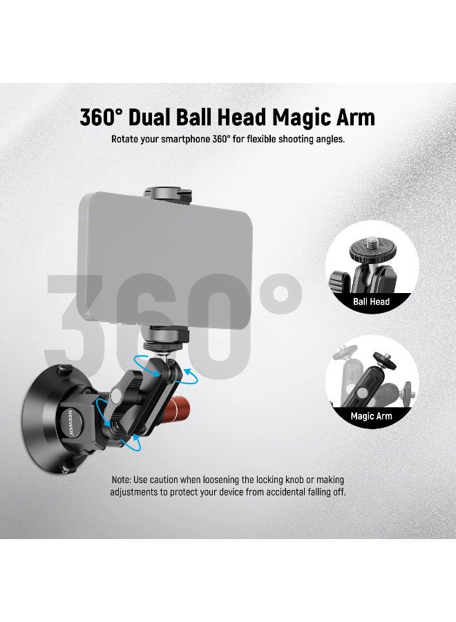 NEEWER 4 Inch Suction Cup Mount for Camera Phone GoPro, Strong Vacuum Car Mount with Magic Arm, 360° Rotation, Stable Holder for Action Cameras & Smartphones, Includes Adapter & Phone Clip - Image 5
