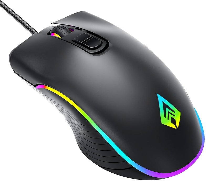 Archer Tech Lab Recurve 200 Rubber Oil Finish Wired Gaming Mouse,Adjustable 12800 Dpi&7 Buttons,13 Color Breathing RGB,Gaming Sensor with 1000Hz Polling Rate,Compatible with Pc/Mac - Black - Image 1