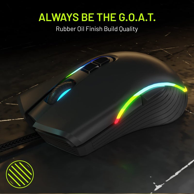 Archer Tech Lab Recurve 200 Rubber Oil Finish Wired Gaming Mouse,Adjustable 12800 Dpi&7 Buttons,13 Color Breathing RGB,Gaming Sensor with 1000Hz Polling Rate,Compatible with Pc/Mac - Black - Image 3