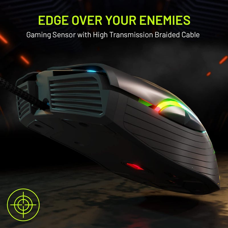 Archer Tech Lab Recurve 200 Rubber Oil Finish Wired Gaming Mouse,Adjustable 12800 Dpi&7 Buttons,13 Color Breathing RGB,Gaming Sensor with 1000Hz Polling Rate,Compatible with Pc/Mac - Black - Image 5