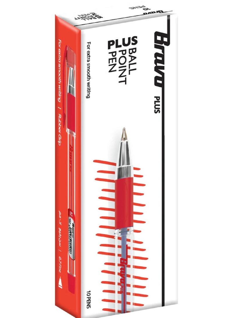 برافو 1 علبة قلم حبر جاف برافو، رأس رفيع 0.7 (أحمر) - 10 أقلام - Image 1