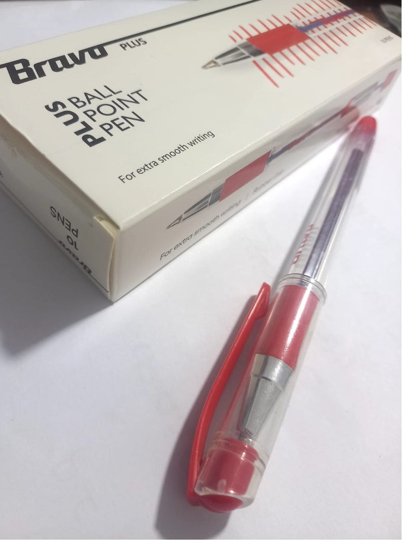 برافو 1 علبة قلم حبر جاف برافو، رأس رفيع 0.7 (أحمر) - 10 أقلام - Image 3