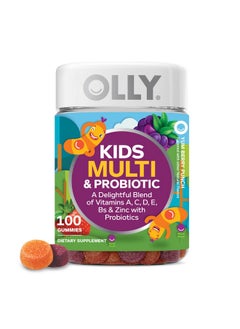 OLLY OLLY Kids Multivitamin & Probiotic Gummy, Digestive Support, Vitamins A, D, C, E, B, Zinc, Chewable Supplement, Berry Flavor, 50 day supply - 100 Count  - Image 1