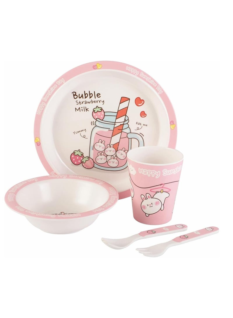 Melamine Baby Set Baby Dinnerware Children's Dinnerware Set Includes Plate Bowl Glass Spoon And Fork Non BPA Made Of Durable Material And Perfect For Kids Set Of 5 Bunny - Image 1