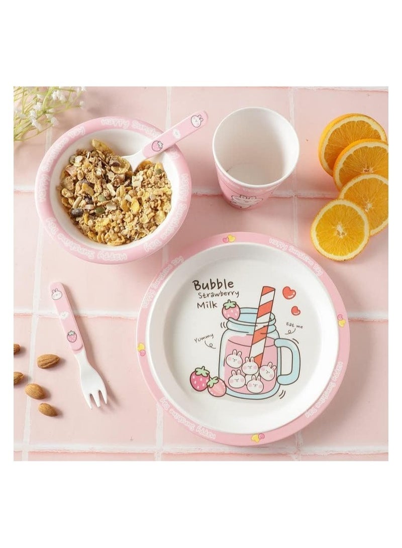 Melamine Baby Set Baby Dinnerware Children's Dinnerware Set Includes Plate Bowl Glass Spoon And Fork Non BPA Made Of Durable Material And Perfect For Kids Set Of 5 Bunny - Image 2