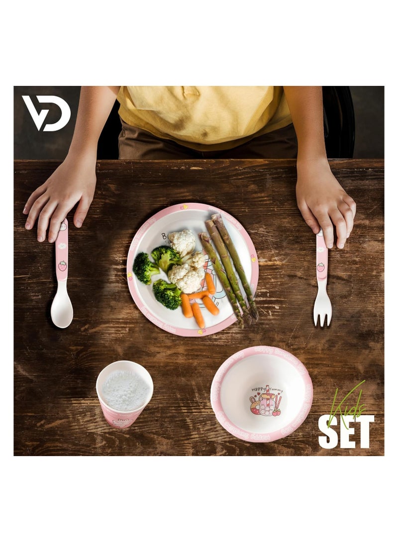 Melamine Baby Set Baby Dinnerware Children's Dinnerware Set Includes Plate Bowl Glass Spoon And Fork Non BPA Made Of Durable Material And Perfect For Kids Set Of 5 Bunny - Image 3