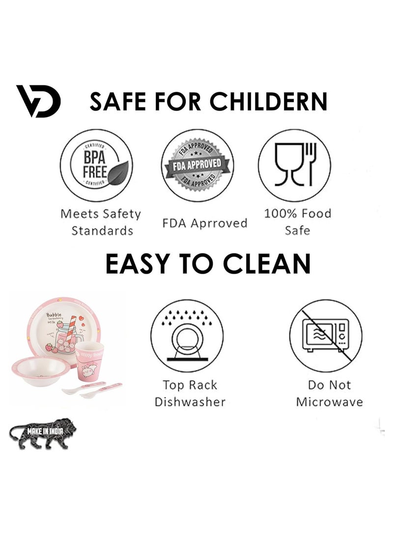 Melamine Baby Set Baby Dinnerware Children's Dinnerware Set Includes Plate Bowl Glass Spoon And Fork Non BPA Made Of Durable Material And Perfect For Kids Set Of 5 Bunny - Image 4