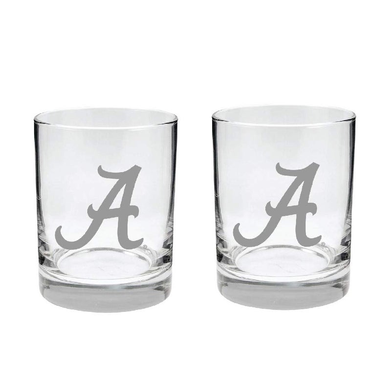 RFSJ Alabama 2Sided Etched Satin Finish Rocks Glass Set of 2 