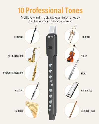 KONIX Electronic Wind Instrument DC02 Pro Digital Wind Instrument with 10 Musical Tones MIDI Bluetooth Builtin Battery EWI Instrument for Beginners Black - Image 3