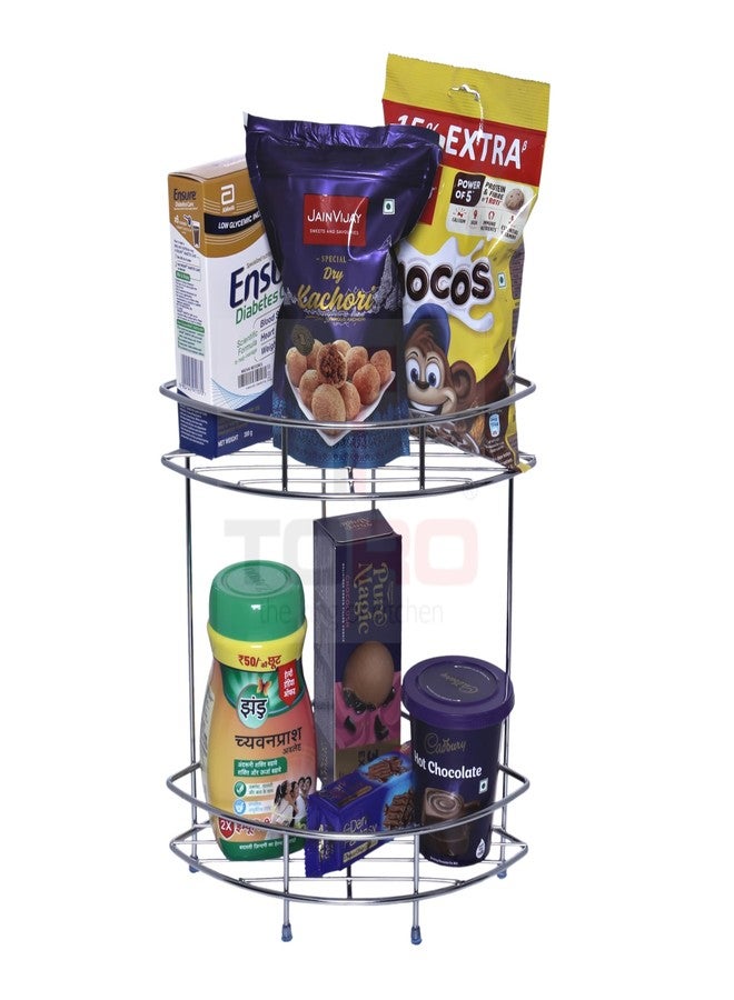 TORO Stainless Steel Kitchen Rack - Multipurpose Kitchen Organizer, Corner Shelf (Chrome Finish) (Double Layer) - Image 4