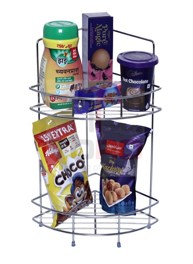 TORO Stainless Steel Kitchen Rack - Multipurpose Kitchen Organizer, Corner Shelf (Chrome Finish) (Double Layer) - Image 1