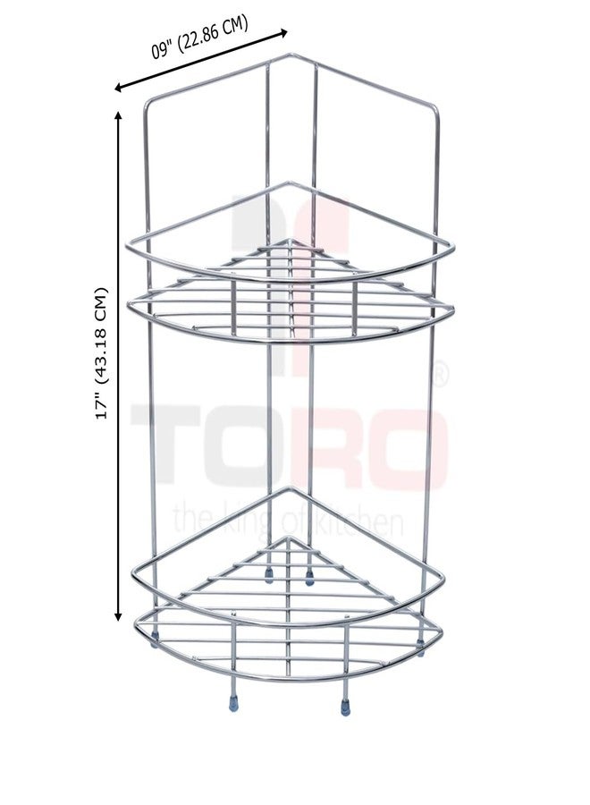 TORO Stainless Steel Kitchen Rack - Multipurpose Kitchen Organizer, Corner Shelf (Chrome Finish) (Double Layer) - Image 2