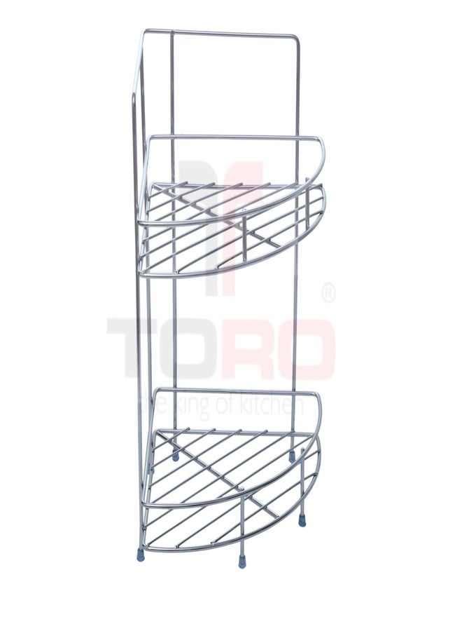 TORO Stainless Steel Kitchen Rack - Multipurpose Kitchen Organizer, Corner Shelf (Chrome Finish) (Double Layer) - Image 3