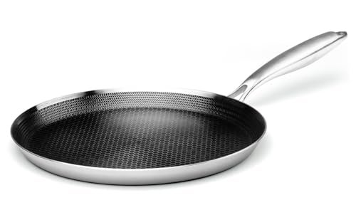 Innerwell Stainless Steel Crepe Pan - 12 Inch Nonstick Crepe Pan, Stainless Steel Honeycomb Coating Pancake Pan, Non Stick Flat Skillet Tawa Dosa Tortilla Griddle Pan, Induction Compatible, PFOA Free - Image 1