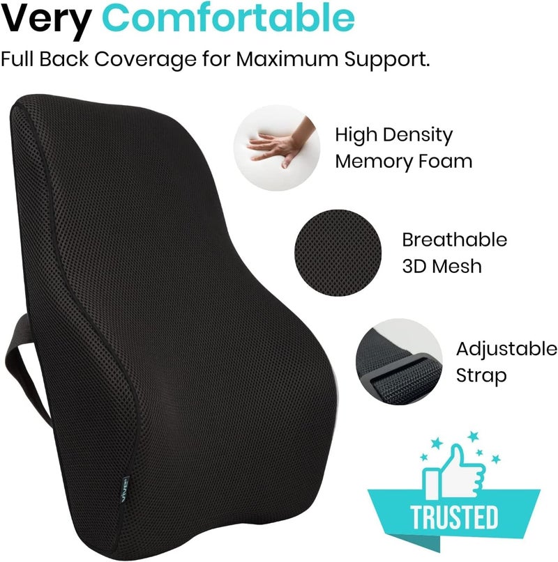 9villa Lumbar Back Support for Car Seat | 2 Years Warranty | Orthopedic Memory Foam Cushion for Back Pain Relief, Office Chair, Sofa Back Rest for Bed, Ergonomic Lumbar Cushion (Back Rest Black) - Image 2