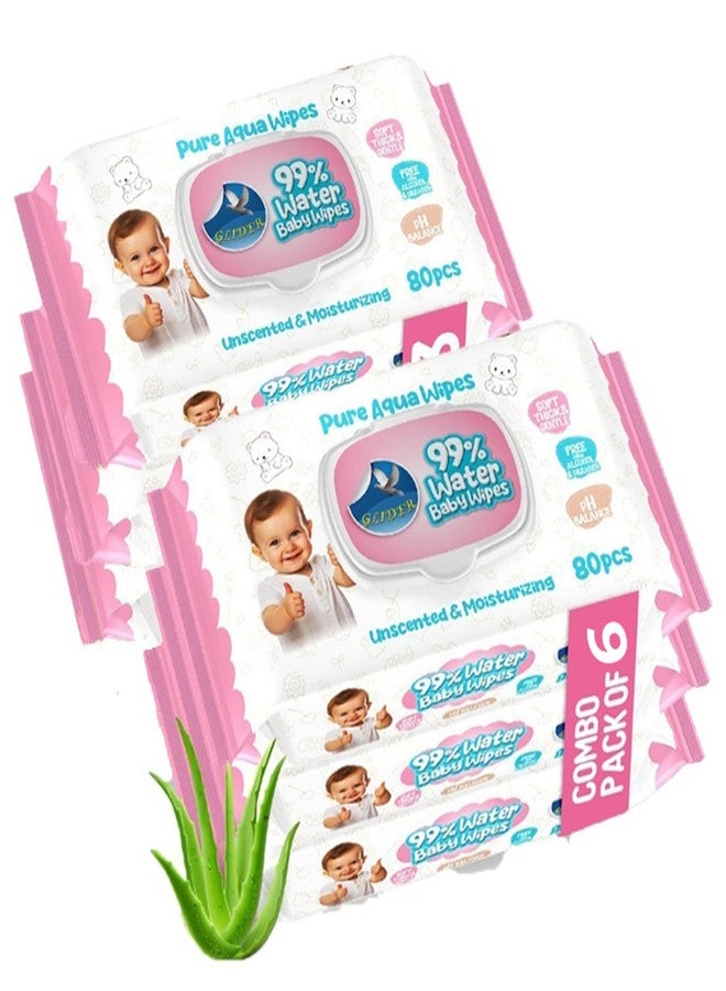 Glider Natural 99% Water-Based Baby Wipes with Aloe Vera & Vitamin E - Ultra Soft & Gentle for Newborns, Hypoallergenic & Paraben-Free (Pack of 6 - 480 Wipes) - Image 1