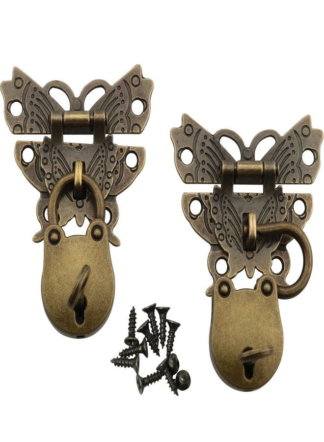 DGBRSM Set of 2 Butterfly Latch Hasps with Screws and Antique Style Mini Padlock with Keys for Small Wooden Jewelry Boxes Suitcase Cabinet, Bronze - Image 1