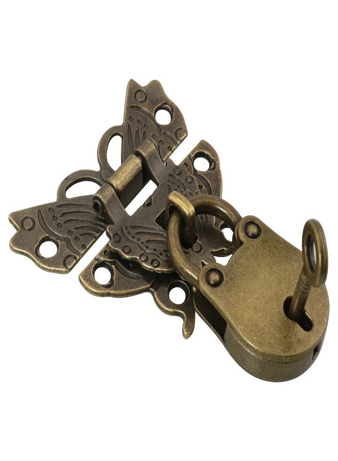 DGBRSM Set of 2 Butterfly Latch Hasps with Screws and Antique Style Mini Padlock with Keys for Small Wooden Jewelry Boxes Suitcase Cabinet, Bronze - Image 5