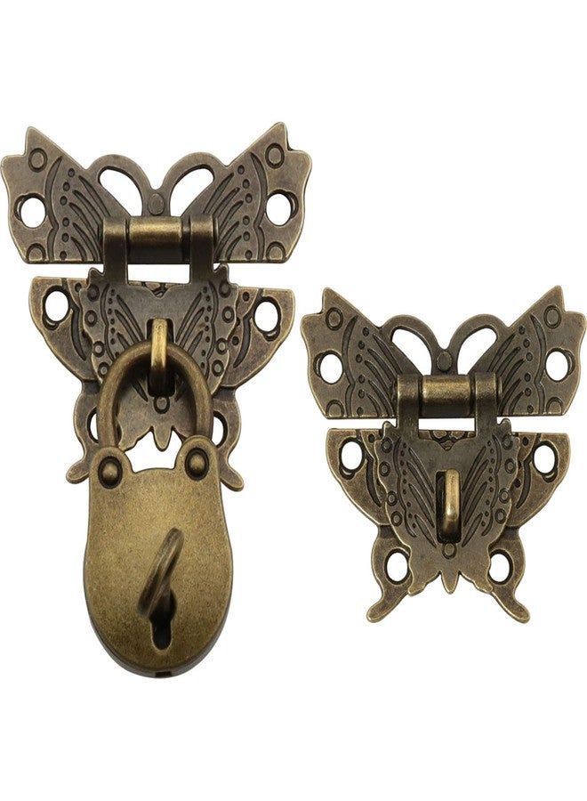 DGBRSM Set of 2 Butterfly Latch Hasps with Screws and Antique Style Mini Padlock with Keys for Small Wooden Jewelry Boxes Suitcase Cabinet, Bronze - Image 4