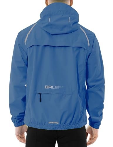 baleaf Mens Rain Jacket Waterproof Raincoat Windbreaker Gear Running Cycling Golf Coats Hood Lightweight Reflective Blue L