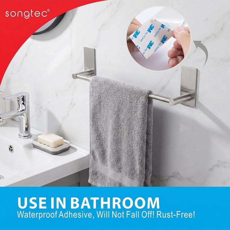 Songtec قضيب مناديل للحمام من Songtec، طول 16 بوصة، يمكن لصقه على رف المناديل دون الحاجة إلى حفر، سهل التركيب، مصنوع من فولاذ SUS304 عالي الجودة ومقاوم للصدأ - لون نيكل مطفي - Image 2