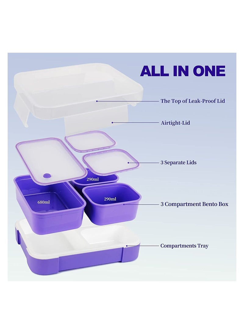 GGEROU - Lunch Box for Kids Adults,Insulated Bento Lunch Box with Tableware,1260ml 3 Compartment Divided Lunch Containers - Image 1