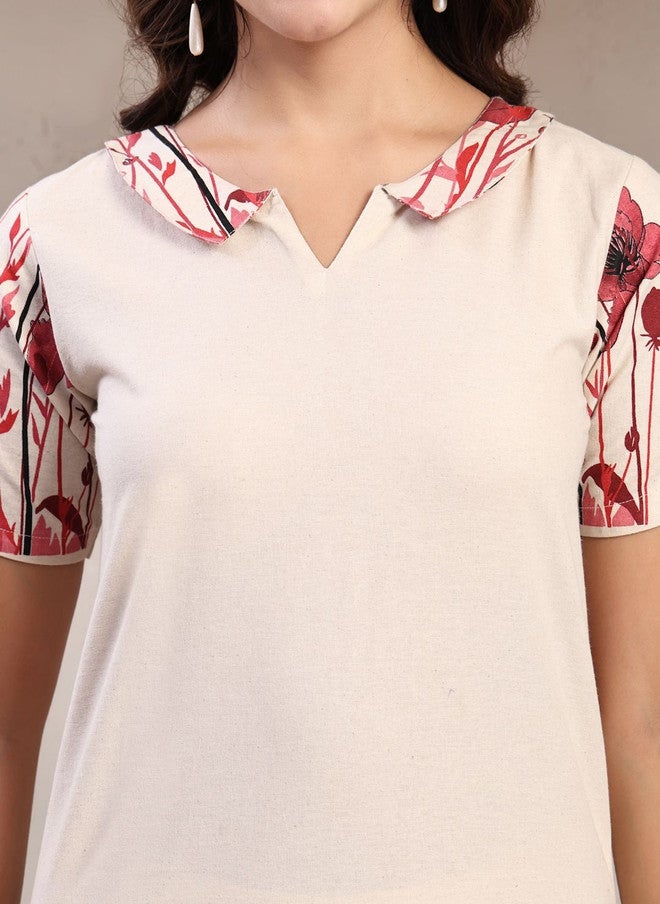Indibelle Printed Pure Cotton Round Neck Tunic with Trouser Set - Image 5