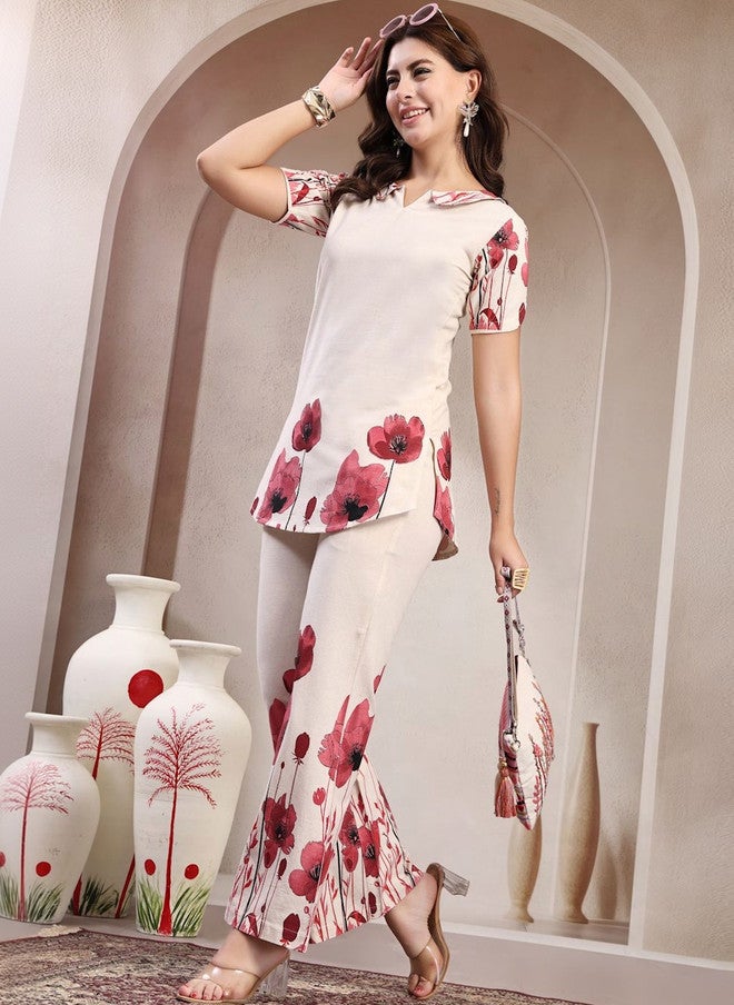 Indibelle Printed Pure Cotton Round Neck Tunic with Trouser Set - Image 1