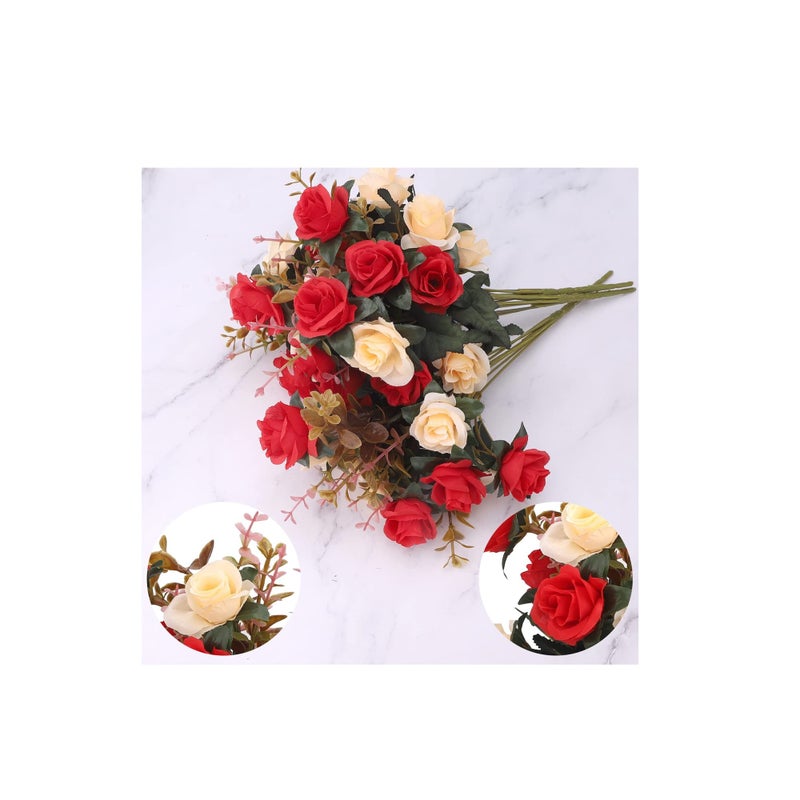 SOLARAE Artificial Flowers Rose, Artificial Flowers Outdoor UV Resistant Plants Faux Plastic Greenery Shrubs Indoor Outside Hanging Planter for Home Wedding Office Table Decoration Gift Red (3 Bundles) - Image 3