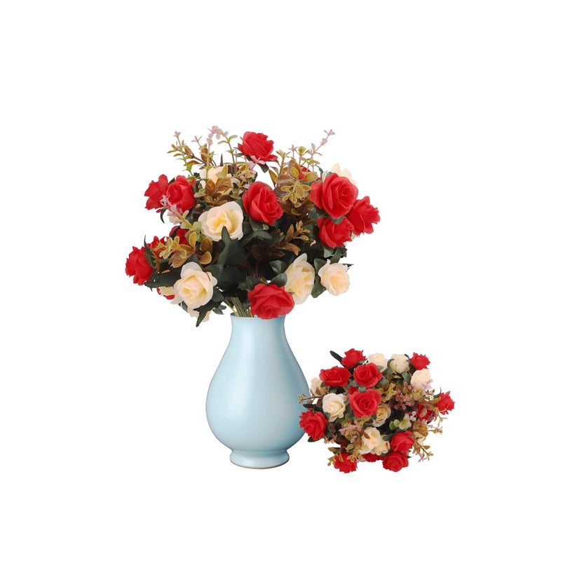 SOLARAE Artificial Flowers Rose, Artificial Flowers Outdoor UV Resistant Plants Faux Plastic Greenery Shrubs Indoor Outside Hanging Planter for Home Wedding Office Table Decoration Gift Red (3 Bundles) - Image 1