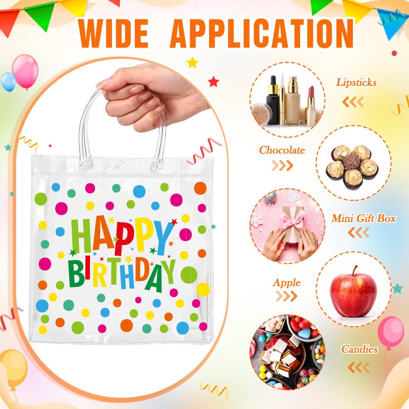 Kacctyen 24 Pcs Birthday Gift Bags for Party Favor Clear Birthday Goodie Bags with Handle 7.87 x 7.87 x 3.15 Return Gift Wrap Totes for Guests Treat Candy Wrapping - Image 3