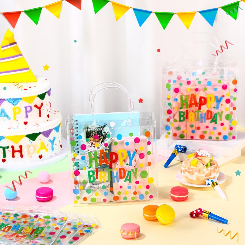 Kacctyen 24 Pcs Birthday Gift Bags for Party Favor Clear Birthday Goodie Bags with Handle 7.87 x 7.87 x 3.15 Return Gift Wrap Totes for Guests Treat Candy Wrapping - Image 5