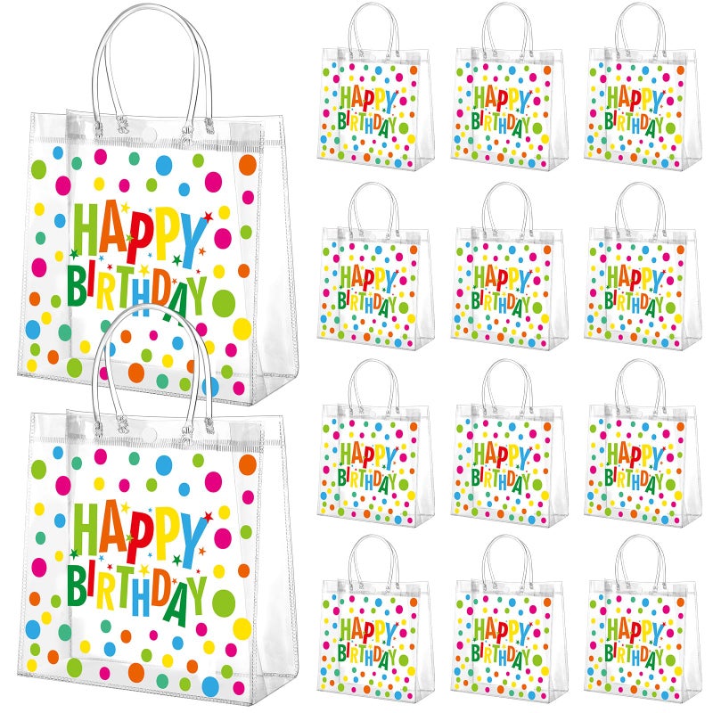 Kacctyen 24 Pcs Birthday Gift Bags for Party Favor Clear Birthday Goodie Bags with Handle 7.87 x 7.87 x 3.15 Return Gift Wrap Totes for Guests Treat Candy Wrapping - Image 1