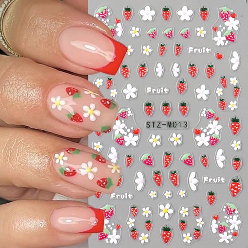 Vopintpy Spring Summer Flower Nails Stickers Decals Bee Butterfly Nails Art Stickers Self-Adhesive Designs Strawberry Nail Art Decals for Women DIY Nails Decorations - Image 2