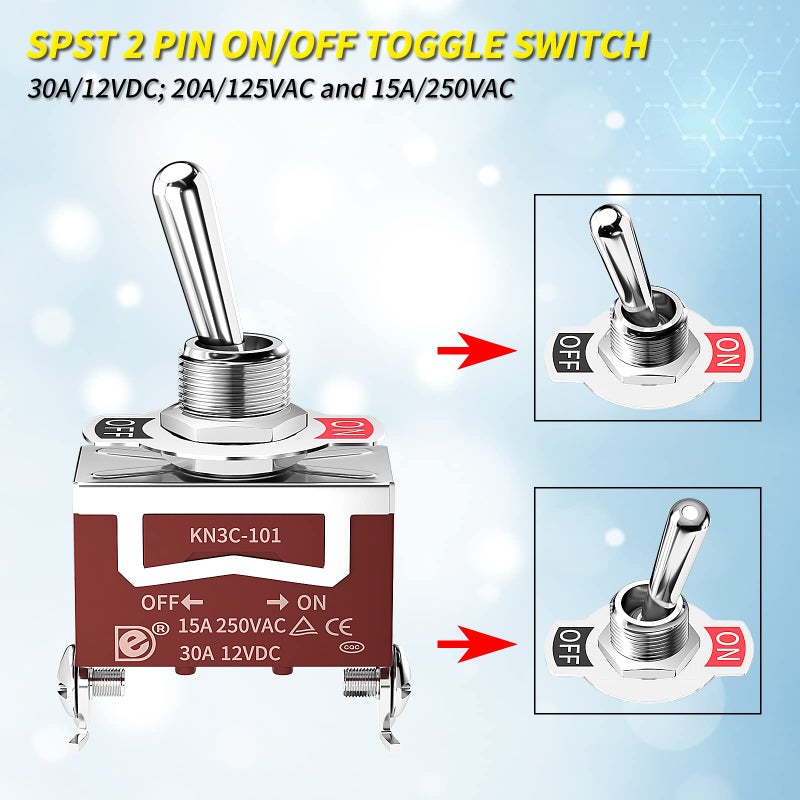 Joinfworld Toggle Switch 12V DC 125V SPST 2 Pin Waterproof Marine Toggle Switch 12 Volt On Off Switch 30A Heavy Duty with Boot Cover for Automotive Boat Car Truck - 4Pack - Image 4