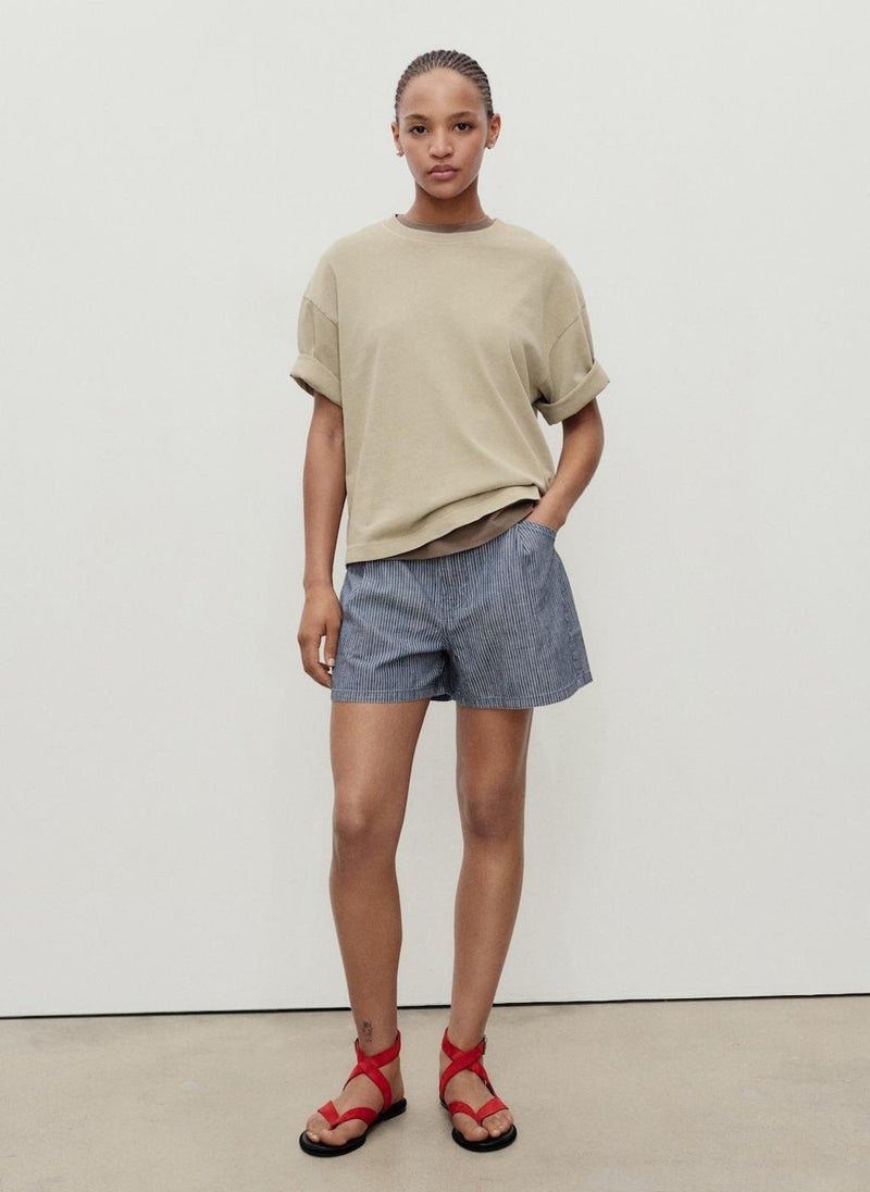 MANGO Striped Denim Shorts With Pleats  - Image 4