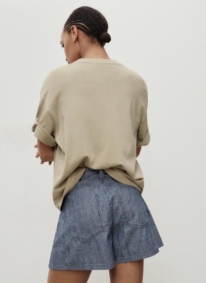 MANGO Striped Denim Shorts With Pleats  - Image 2