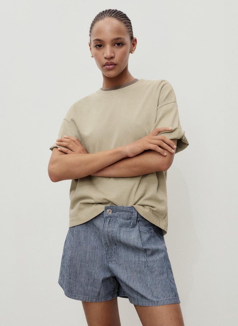 MANGO Striped Denim Shorts With Pleats  - Image 3