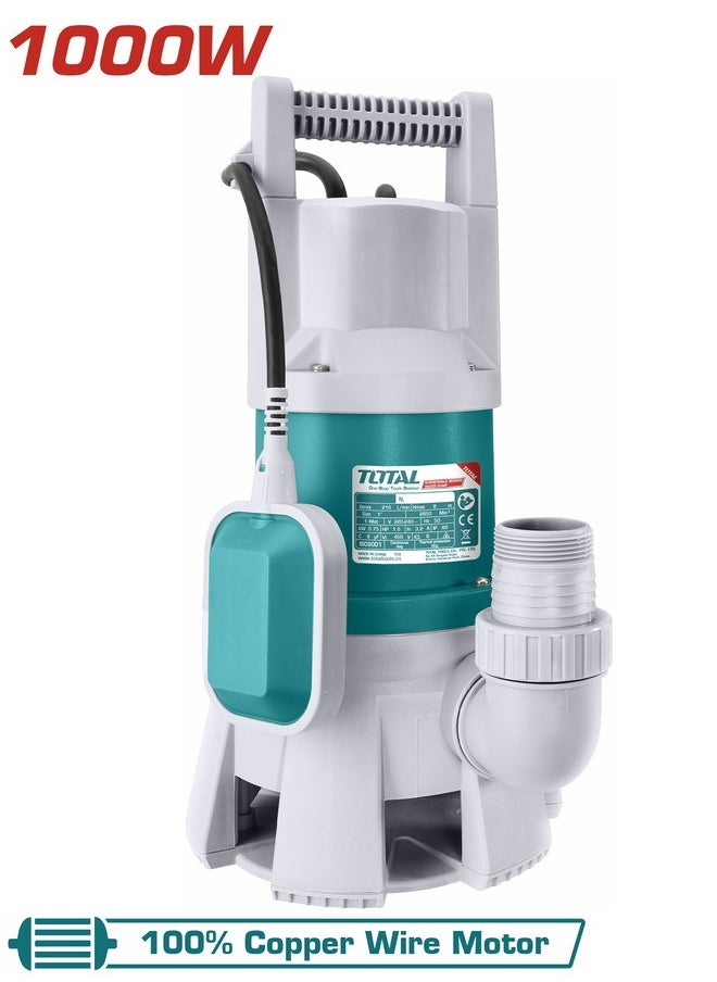 TOTAL Total Submersible Pump 2-inch 1000W (1.3HP) – 9m Head, 333L/min Flow, Dirty Water Pump with Float Switch, Copper Motor, for Sump, Sewage, and Drainage Applications  - Image 1