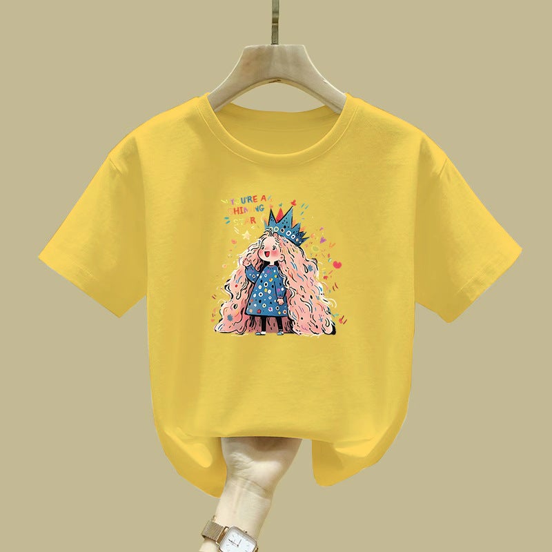 2455# Boys And Girls Short-Sleeved T-Shirt Mid-Large Children'S Western Style Pure Cotton Children'S Comfortable Breathable T-Shirt Top - Image 1