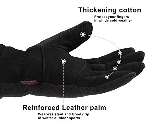 OZERO Ski Gloves Deerskin Leather Winter Thermal Glove Insulated Fleece for Snow Skiing Driving Cycling Hiking Runing Hand Warmer in Cold Weather for Men and Women Medium Black - Image 4
