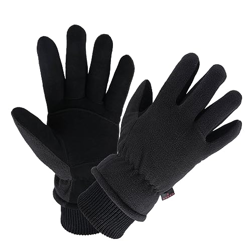 OZERO Ski Gloves Deerskin Leather Winter Thermal Glove Insulated Fleece for Snow Skiing Driving Cycling Hiking Runing Hand Warmer in Cold Weather for Men and Women Medium Black - Image 1