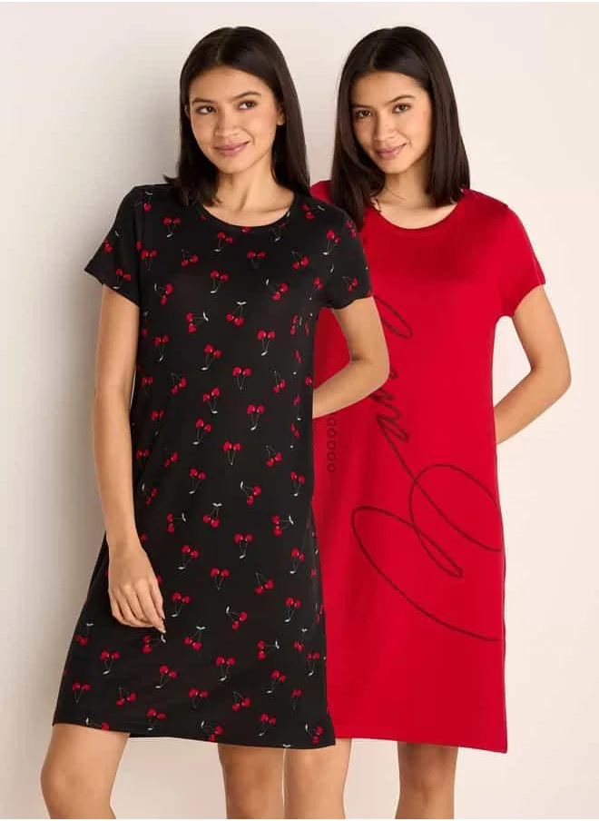 فاف Set of 2 - All-Over Print Sleepshirt with Short Sleeves